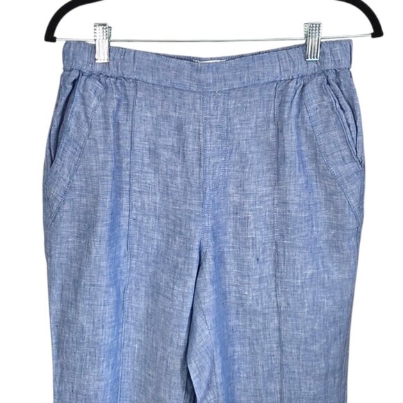 Nicole Miller Blue Linen High Waist Cropped Pants Medium - Picture 3 of 7